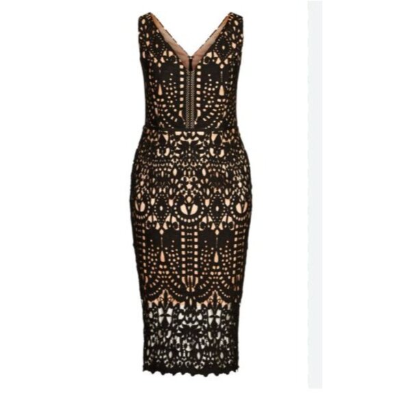 City Chic Womens Plus Size Lace Sheath Dress With V-Neck & Invisible Back Zip 16 - Picture 3 of 5